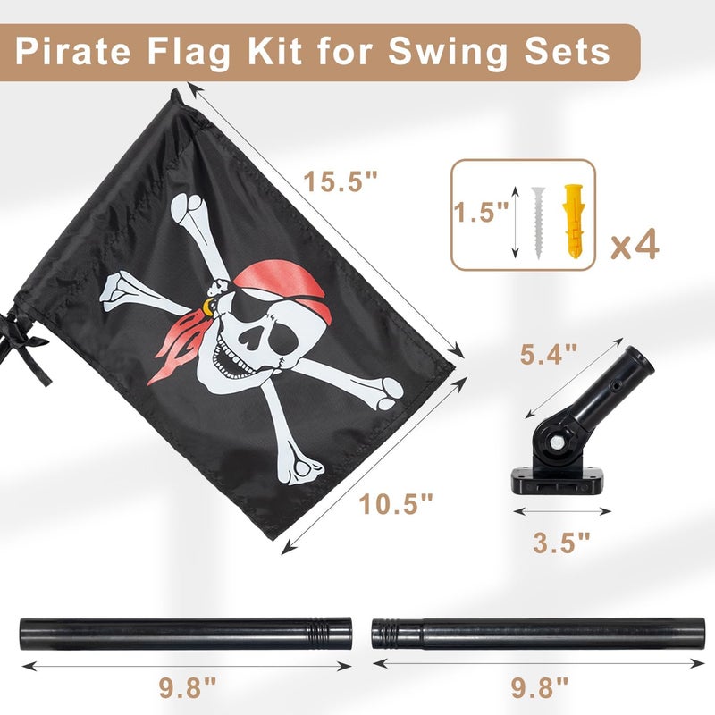 ifeolo Pirate Flag Swing Set Accessory, Double Sided Flag with Pole and Mounting Hardware, Outdoor Flag for Treehouse Playhouse Backyard Decorations - Image 2
